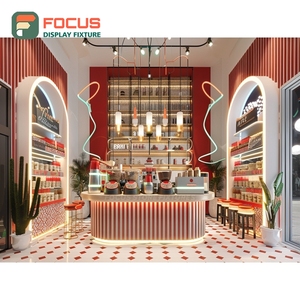 Expositor de lujo para café con estantería abierta para botellas de sirope, diseño de grano de roble - Product Image 2