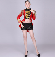 Costume de cirque pour femme Ecoparty, maître de cérémonie, avec short, pour Halloween, Noël, danse, fête à thème carnaval