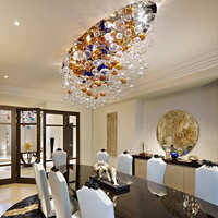 Lustre Moderne en Verre Boule d'Éclairage Décoration de Restaurant Noir Lampe Suspendue pour Salon Salle à Manger Art Maison Lustre LED en Métal
