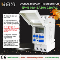 Minuteur numérique programmable hebdomadaire 7 jours sur rail DIN monophasé 1P+N OEM, alimenté par batterie, AHC30A 15A 60Hz