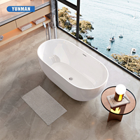Baignoire autoportante rectangulaire en pierre artificielle blanc mat, design moderne inclus, idéale pour villa, hôtel, appartement
