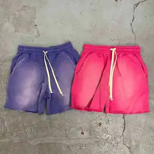 100% cotone orlo grezzo Vintage lavaggio acido Bleach Shorts French Terry Sweat Shorts de hombre Pants Blank Streetwear Shorts For Men