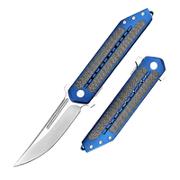 Couteau de poche multifonctionnel en acier Damas inoxydable, pointe tombante, pour camping en extérieur, avec bouton de pouce, lame de qualité industrielle/DIY 0,5 mm