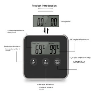 Grand <span class=keywords><strong>thermomètre</strong></span> LCD en acier inoxydable pour <span class=keywords><strong>four</strong></span> à fumer, <span class=keywords><strong>avec</strong></span> <span class=keywords><strong>alarme</strong></span>, pour la cuisine, les aliments et la viande. - Product Image 5