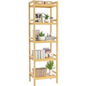 Estantería de Bambú de Múltiples Niveles, 5 Niveles, Color Madera Natural, Librería, Organizador de Almacenamiento para Sala de Estar, Estantería de Estudio - Product Image 5