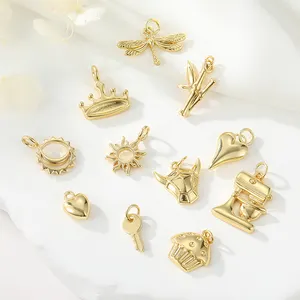 14K Gold Creative Element Pendant Accessoriessun Heart Crown Necklace DIY Jewelry Making Charms