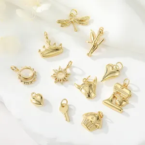 14K Goldองค์ประกอบสร้างสรรค์จี้อุปกรณ์เสริมSun Heart Crownสร้อยคอเครื่องประดับDIYทําCharms