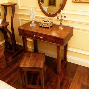 Meubles de maison en gros, <span class=keywords><strong>coiffeuse</strong></span> moderne en bois brun, ensemble de <span class=keywords><strong>coiffeuse</strong></span> avec miroir et 2 tiroirs - Product Image 1
