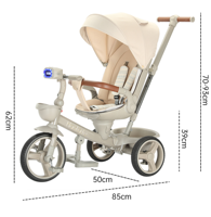 Tricycle pliable pour enfants BAB WAY avec poignée amovible, poussette à 3 roues pour bébé de 2 à 4 ans avec DDP