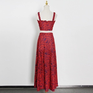 Gaun panjang wanita mode baru Atasan + rok kaki lebar Maxi pinggang tinggi dengan kemeja Floral besar penjualan laris musim panas - Product Image 2