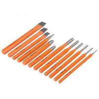 12 pièces Professionnel Chrome Vanadium combinaison Axe à axe Cône Cylindre Perforateur Burin Plat dans une Boîte En Plastique
