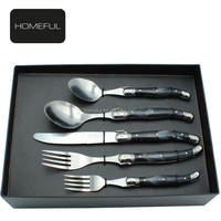 Laguiole Set de couverts couteau à steak fourchette et cuillère avec manche ABS effet marbre
