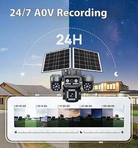 Cámara Domo Solar para Exteriores 8k 8MP, Tarjeta SIM 4G, 4 Lentes AOV, Luz Negra, Sensor CMOS a Todo Color, Visión Nocturna, IP66 - Product Image 6