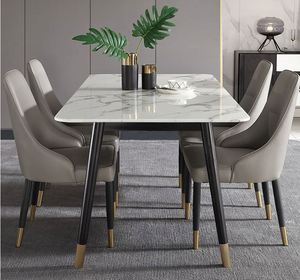 Mesa de comedor sencilla y moderna rectangular de mármol nórdico, mesa de comedor de madera de lujo ligera para el hogar - Product Image 2