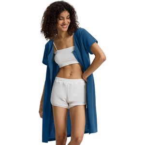 Bata de mujer con cremallera, manga corta, hasta la rodilla, de tela gofrada transpirable, ropa de descanso con bolsillos, pijama para mujer - Product Image 3