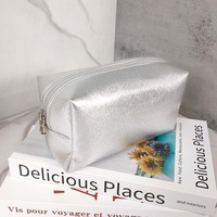 Nouveau étanche dames vanité pochette personnalisé brillant maquillage brosse pochette blanc en cuir Pu paillettes argent beauté sac cosmétique
