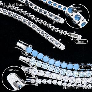 Nueva Cadena de Tenis de Plata de Ley 925 con Diamantes Moissanite Redondos en Forma de Corazón de 3mm 4mm 5mm en Color Negro y Azul para Mujer, 2023 - Product Image 3