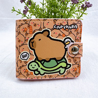 Dompet Kulit Capybara Model Kotak Leher Pendek Motif Cetak Lucu, Lipat, Tempat Kartu, Desain Kancing, Penyimpanan Koin, Laris Manis