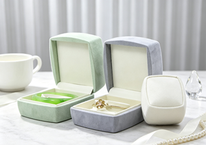 Whole Set High-End Handmade Jewelry Boxes <b>Wrapped</b> Velvet Fabric Hard Base Multi Color Combination Flip Opening Four-Color - Product Image 3