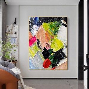 Pintura al óleo pintada a mano, arte de pared texturizado con marco rectangular negro minimalista abstracto para decoración de fondo de sofá de sala de estar - Product Image 4