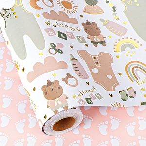 Original pink double-sided cute baby clothing pattern aluminum-coated <b>paper</b> <b>packaging</b> for baby shower in stock - Product Image 5