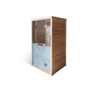 Ruang Sauna Dalam Ruangan Terapi Cahaya Merah Kayu Hemlock Solid Inframerah Jauh Uap Basah SUPE-01 Supang 2400W Desain Eropa Komputer