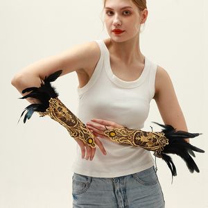 قفازات ريش للنساء دانتيل ذهبي ملابس طويلة واكسسوارات قفازات زي حفلات - Product Image 3