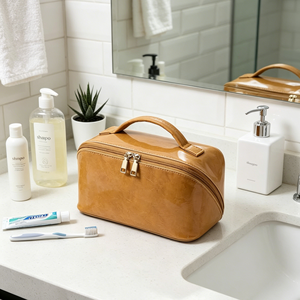 Travel Waterproof PVC Kraft Paper Makeup Bag Flat Open Portable <b>Toiletry</b> Bag for Skincare - Product Image 6