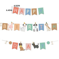 Décorations transfrontalières pour fête d'anniversaire canin : Guirlande de bannière en papier détachable à motif de dessin animé, bannière de lettres en forme de queue de poisson, drapeaux et ballons sur le thème des animaux de compagnie