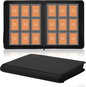 Classeur de cartes à collectionner personnalisé en cuir PU noir à 9 pochettes, fermeture éclair, pages intérieures en PP imperméables, marque pour collection de cartes - Product Image 1