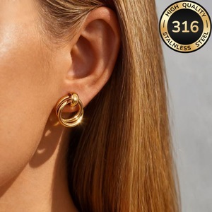 <b>Gold</b> and silver geometric twisted multi-layer twisted double-layer ear rings, a niche design sense, versatile metal earrings - Product Image 1