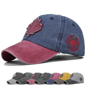 Custom Vintage Washed Distressed Baseball Cap Outdoor Travel Sunshade Fitted Sport Canada Maple Leaf Embroidered Baseball Cap