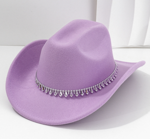 Chapeau de cowboy occidental unisexe avec accessoires en strass en forme d'épée diamantée, chapeau de cowboy de couleur unie, chapeau haut de forme occidental - Product Image 2