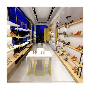 Venta al por menor de zapatos de mujer tienda vitrina Diseño de Interiores pared tacones altos expositor zapatos bolsas muebles estantes