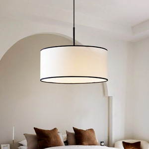 Lampe suspendue de style nordique, ronde, en tissu crème, Led E27, pour salon, chambre à coucher, salle à manger - Product Image 3