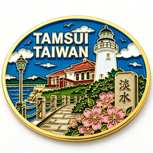Tamsui Taiwan Souvenir Metal <b>Pin</b> Gold Plated Circular Hard Enamel Flower Theme Zinc Alloy Craft - Product Image 3