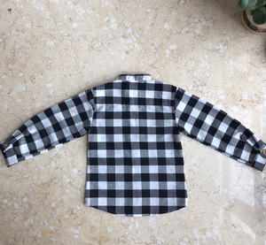 Chemises classiques à <span class=keywords><strong>carreaux</strong></span> noirs <span class=keywords><strong>et</strong></span> blancs à manches longues pour garçons, design personnalisé, en lin/coton, vêtements d'été pour enfants, échantillon - Product Image 5