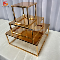 Support à gâteau carré en métal doré lisse, socle à gâteau pour dessert, pour la décoration de table de mariage