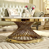 Table basse ronde en métal la plus populaire, en acier inoxydable doré, meubles d'intérieur, salon, plateau en verre et en marbre
