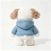 Peluche personnalisée Bouledogue Bouclée avec Sweat à Capuche en Jean Bleu Clair, Jouet en Peluche Assis, Cadeau Compagnon, Adorable Chien en Peluche