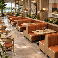 Banquette de restaurant en cuir PU sur mesure à dossier haut, canapé commercial avec structure en bois, ensemble table à manger pour hôtels et cafés