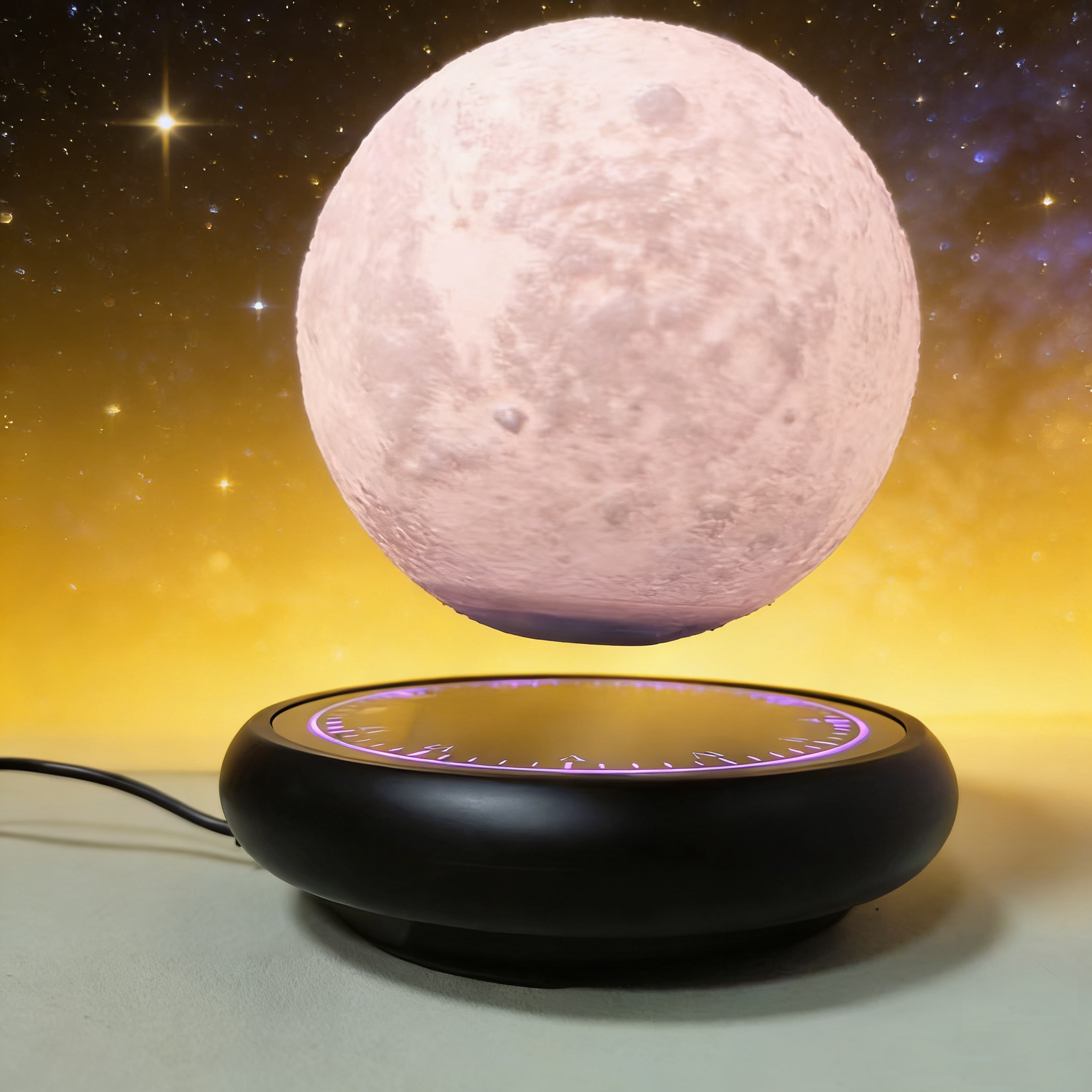Black base floating moon lamp