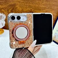 Étui de luxe antichoc scintillant avec anneau miroir et support magnétique pour voiture pour iPhone 18 Ultra, coque pliable