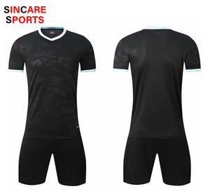 צבע שחור כדורגל גופיות גברים ילדים עשוי בסין מחיר זול כדורגל סט מדים - Product Image 3