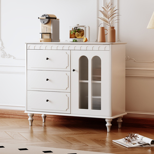 <span class=keywords><strong>Buffet</strong></span> de rangement en bois <span class=keywords><strong>blanc</strong></span> sur mesure OEM avec portes en verre cannelé et étagères réglables, style ferme, pour salle à manger et salon - Product Image 4