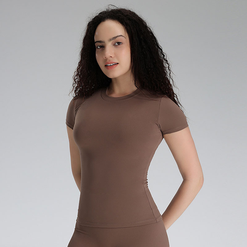 Breathable Workout Casual Women High Elastic Slim Breathable Yoga Wear Short Sleeve Sports Running Fitness Yoga T-shirt Tops