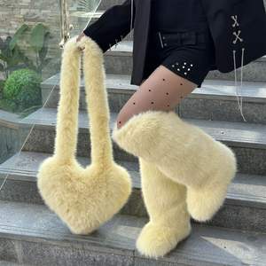 SHIKOL сапоги и сумочка в комплекте, изготовленные по индивидуальному заказу, ярко-розовые белые сапоги до колена из искусственного меха с сумкой в форме сердца, 2025 - Product Image 5