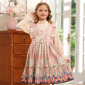 Robe décontractée à manches longues avec décoration de boutons pour filles printemps/automne silhouette droite au genou avec ensemble deux pièces doux - Product Image 3