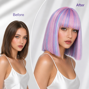 Perruque synthétique courte et droite, style bob, multicolore arc-en-ciel, avec frange, résistante à la chaleur, réglable, pour femme, avec racine naturelle, vente en gros - Product Image 2