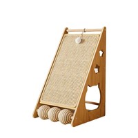 Griffoir vertical rectangulaire en bois de sisal pour chat, design solide, écologique, anti-déchirure, à coller au mur, avec repose-pattes et boîte de couchage